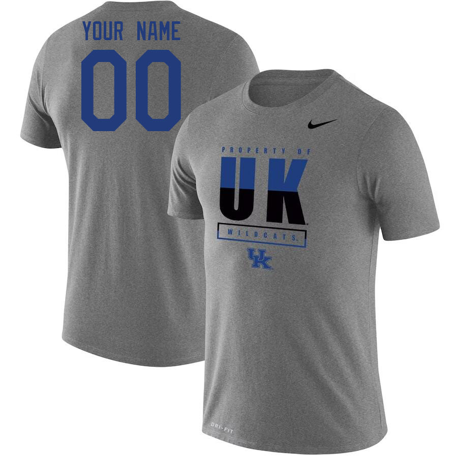 Custom Kentucky Wildcats Name And Number College Tshirt-Gray